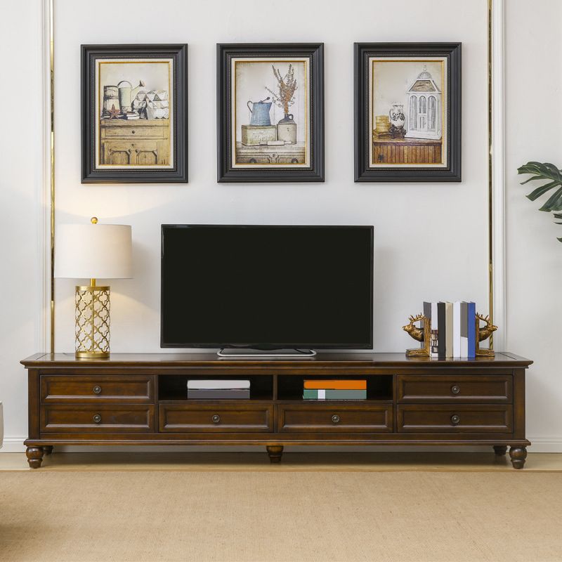 Traditional TV Media Console Solid Wood TV Console with 6 Drawers