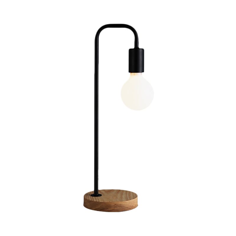 Industrial Bulb Shaped Night Light 1 Head Iron Table Lamp in Black with Wooden Base for Bedroom