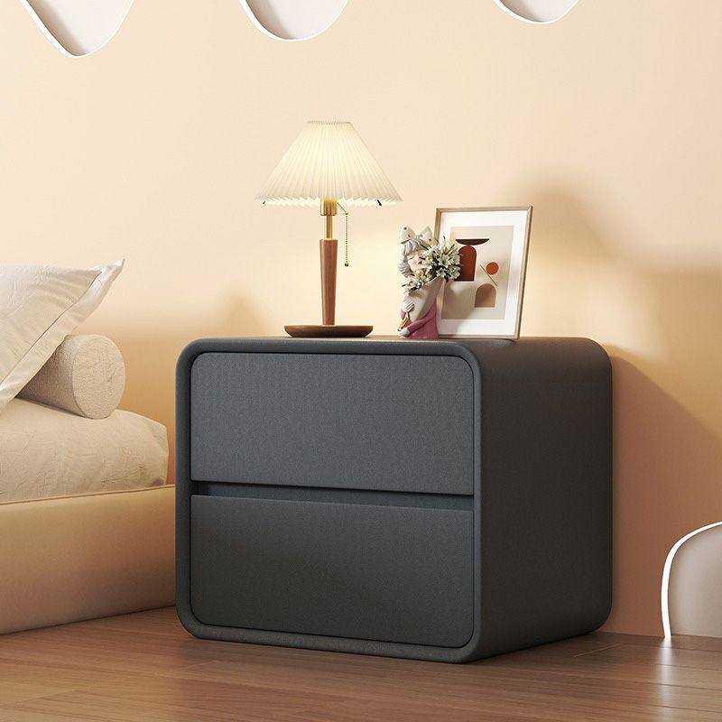 Modern Bedside Cabinet Leather Accent Table Nightstand with 2 Drawers