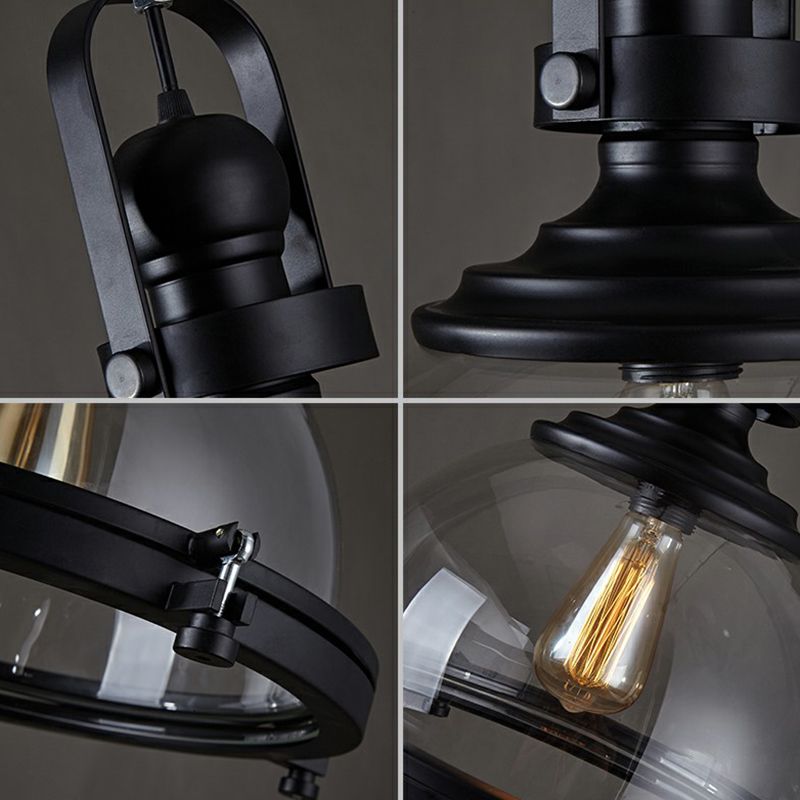 Dome Thickened Glass Hanging Light Simplicity 1 Bulb Restaurant Pendant Light Fixture in Black