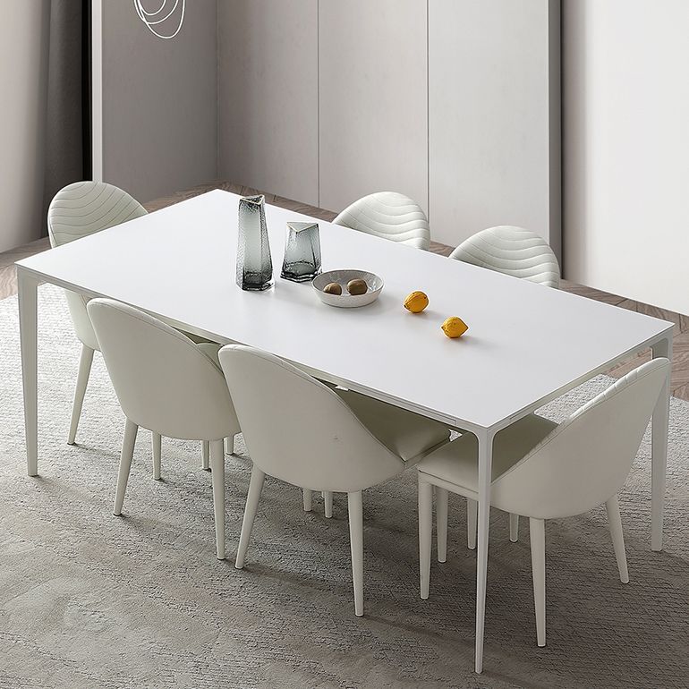 Modern White Rectangle Shape Dining Table Sintered Stone Kitchen Dining Table with 4 Legs Base