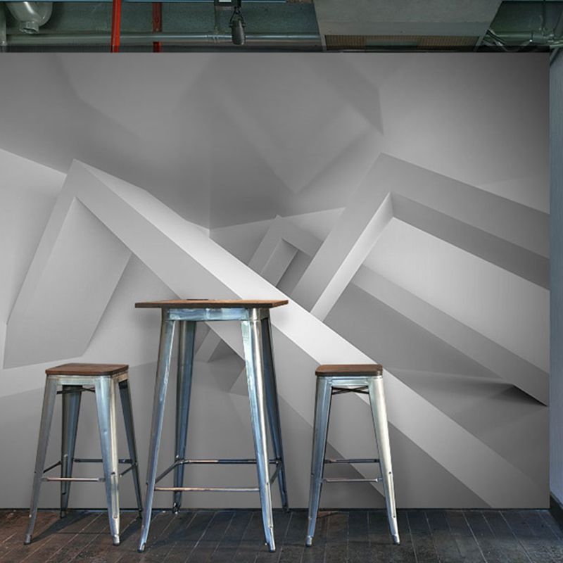 Illustration Style Mural Wallpaper with 3D Stereoscopic Geometries Big for Coffee Shop, Personalized Size Available