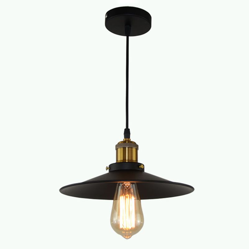 Black Shade Hanging Light Simplicity Metallic 1 Bulbo Restaurante Luz colgante de la luz