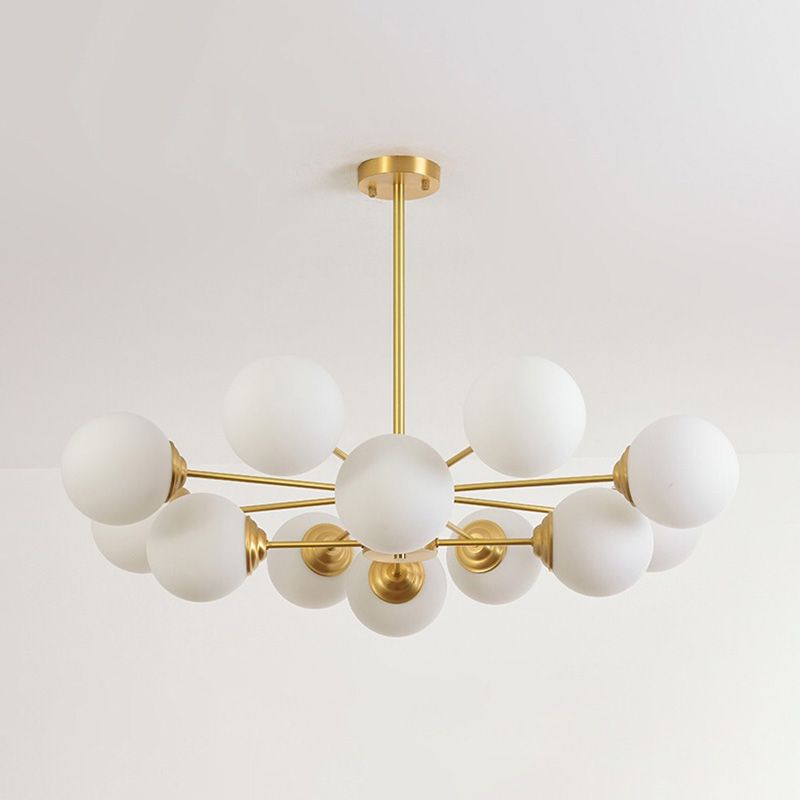 Milk Glass Multi Lights Hanging Light Chandelier Industrial Globe Pendant Light in Gold