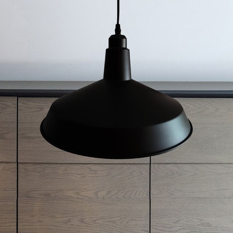 1 Light Barn Pendant Light Retro Style Black Finish Metallic Hanging Fixture with Adjustable Cord