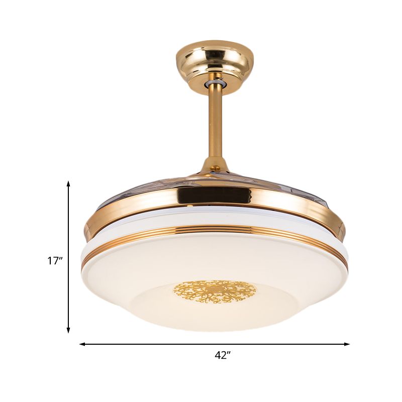 42" W Gold Ring Ceiling Fan Lamp Minimalist Acrylic LED Living Room Semi Flush Light with 4 Clear Blades, Remote/Wall Control/Frequency Conversion and Remote Control