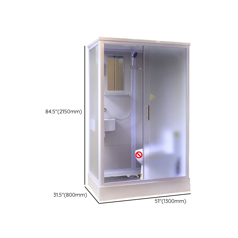 White Framed Frosted Rectangle Shower Stall with Base and Fixed Panel