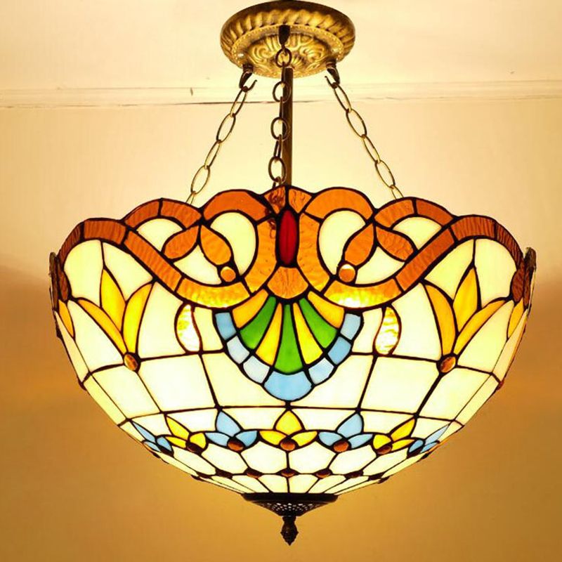 Dome Shape Semi Mount Lighting Stained Glass Baroque Flush Mount Ceiling Light Fixtures