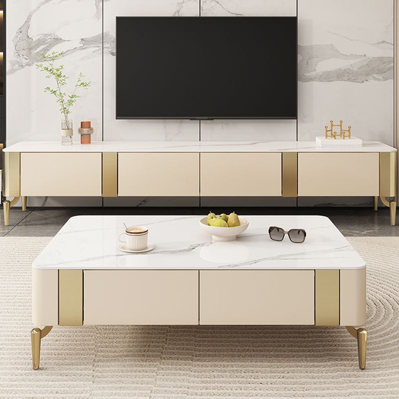 Contemporary Media Console Stone TV Media Stand with Drawers