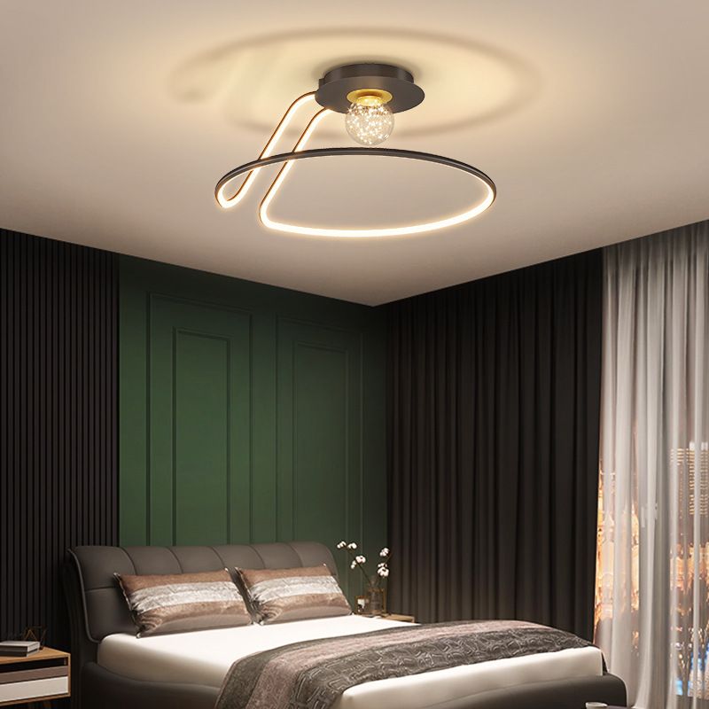 Modern Creative LED Semi Flush Mount Aluminium Linear Ceiling Light with Silicone Shade