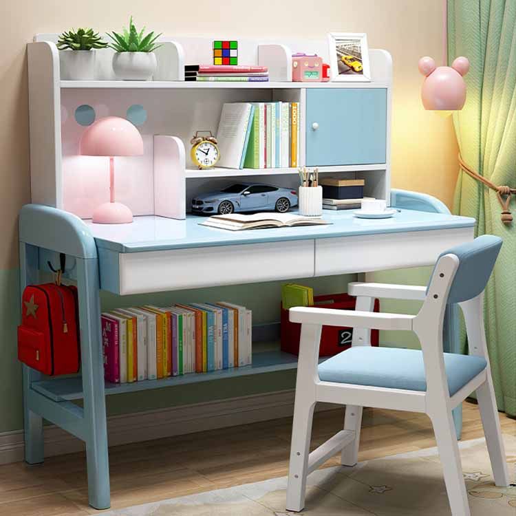 Wooden Children's Desk Adjustable Desk with Chair Set with Storage Shelves