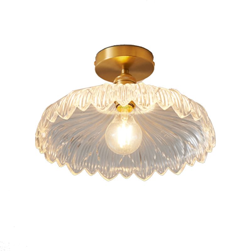 Single Golden Flush Mount Lighting Modernism Glass Shaded Ceiling Light