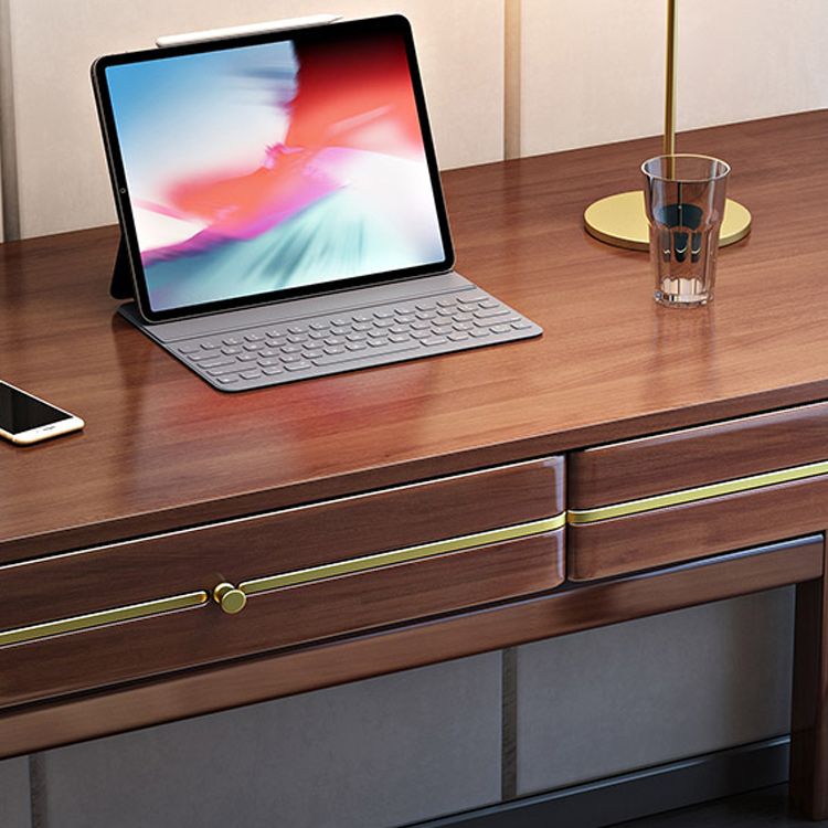 Contemporary Student Table with 2 Drawers in Rubber Wood for Home