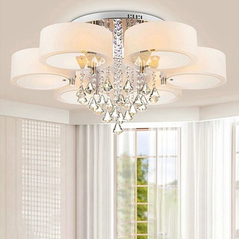 Modern 3/5/6/7/9-Light Chrome Flush Mount Lighting LED Ceiling Light with Crystal