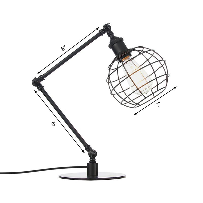 Warehouse Wire Guard Table Light Metal 1 Head Coffee Shop Table Lamp with Global Shade in Black/Brass Finish