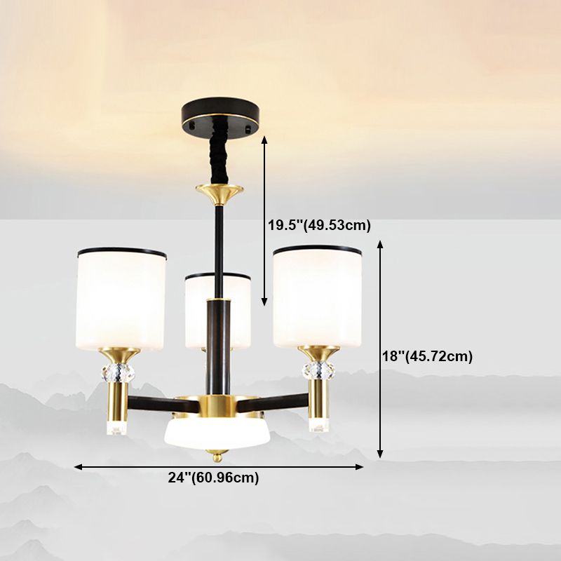 Cylinder Shade Chandelier Lighting American Style Glass Pendant Light for Living Room