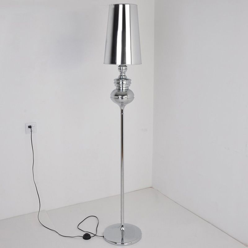 Calabash Shape Floor Reading Lamp Contemporary Metal 1 Head Black/White/Chrome Standing Light with Fabric Conical Shade