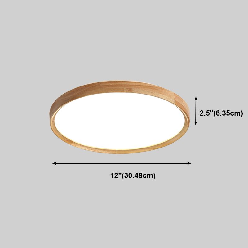 Modern Minimalist LED Ceiling Light Wooden Circular Flush Mount in Brown