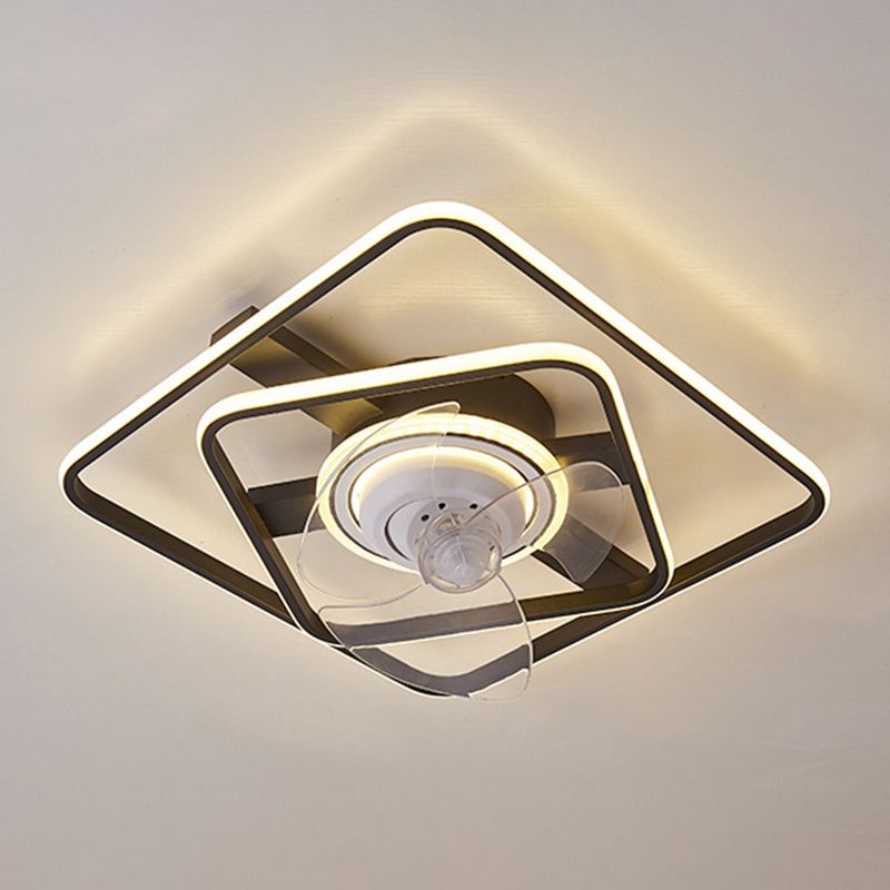 Black Geometry Flush Mount Ceiling Fan Simplicity LED Semi Flush Light