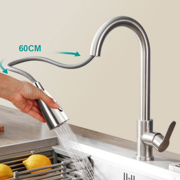 Kitchen Bar Faucet 304 Stainless Steel Swivel Spout with Pull Out Sprayer