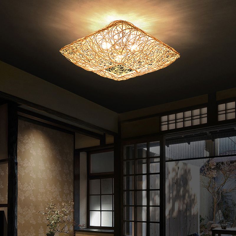 Asian Style Flush Mount Lighting Bamboo Ceiling Lamp for Living Room