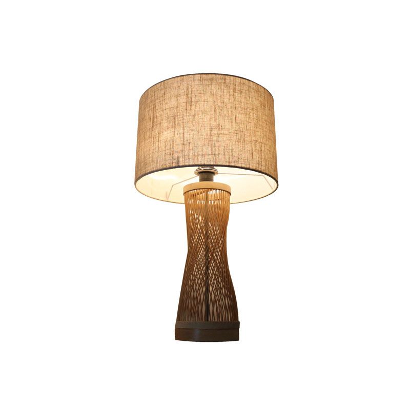 Geometric Shape Bamboo Night Lamp Asian Single-Bulb Wood Table Light for Bedroom