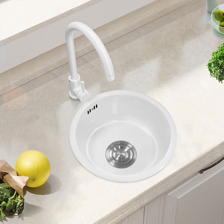 Basic Bar Sink Stainless Steel Round White Kitchen Sink with Faucet