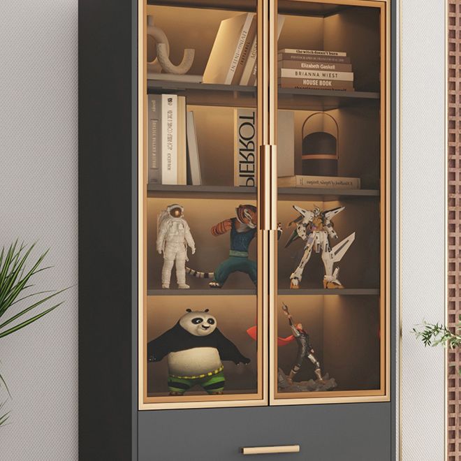 Modern Accent Cabinet Stain Resistant Metal and Wood Cabinet with Doors