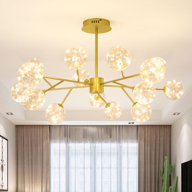 Gold Spherical Ceiling Chandelier Modern Style Clear Glass LED Starry Pendant Light Kit