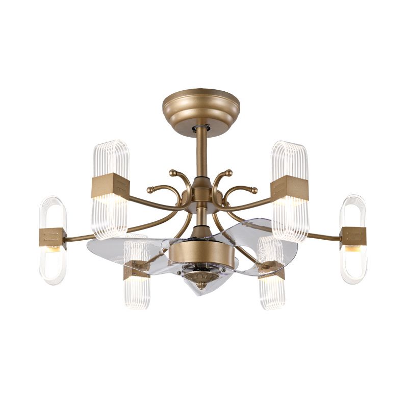 Gold Oblong Frame Semi Flush Simplicity 27.5" Wide 6-Light Acrylic Ceiling Fan Lighting with 3 Blades