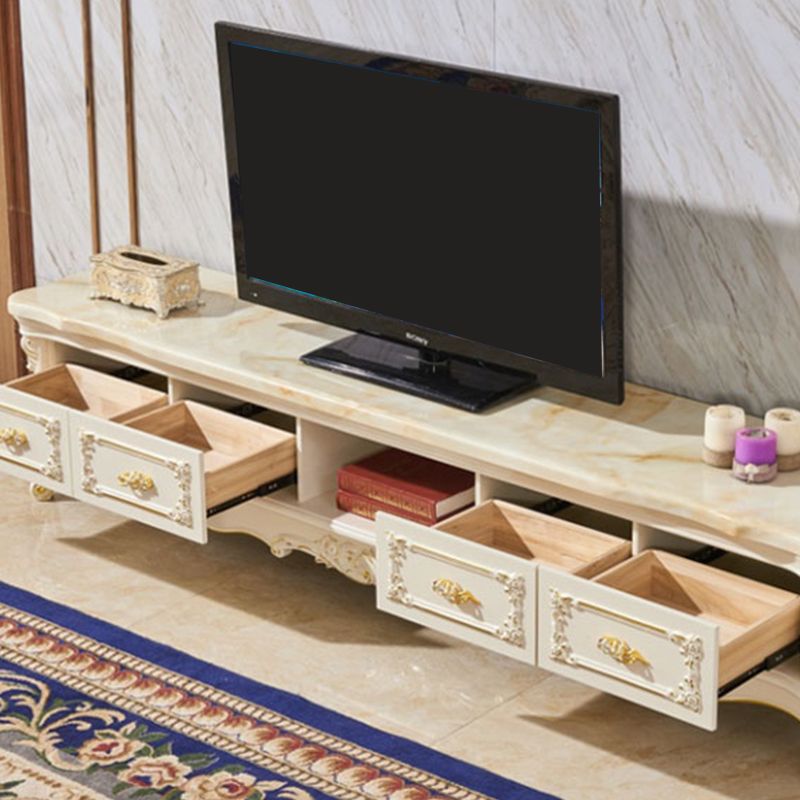 Glam Marble TV Stand White Open Shelving TV Console with Drawers