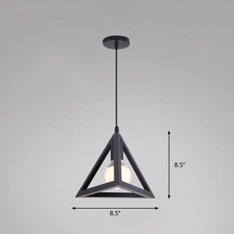 Metal Black Finish Hanging Lamp Geometrical Cage Single Industrial Style Ceiling Pendant Light