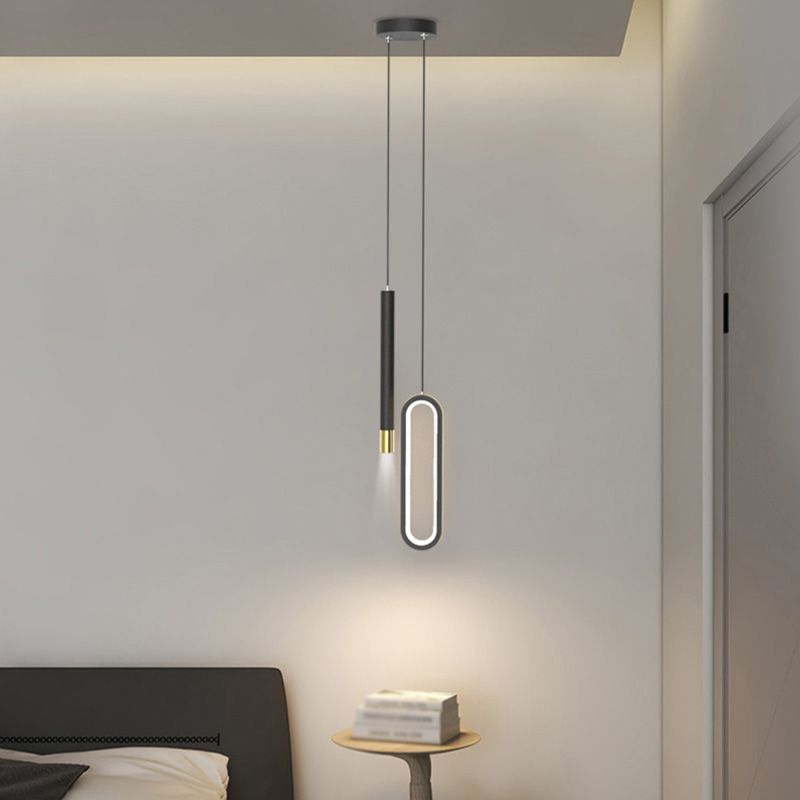 Tube moderne et pendentif ovale 14W chambre à coucher légère salon LED LED Black Aluminium Pendant