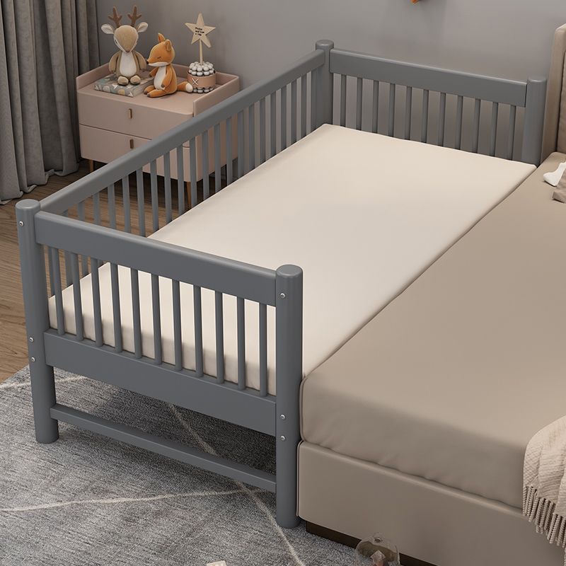 Contemporary Nursery Crib with Guardrail in Natural/Grey Solid Wood