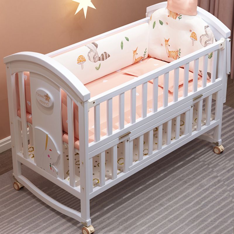 Modern Casters Nursery Crib Under Crib Storage Baby Crib with Guardrail