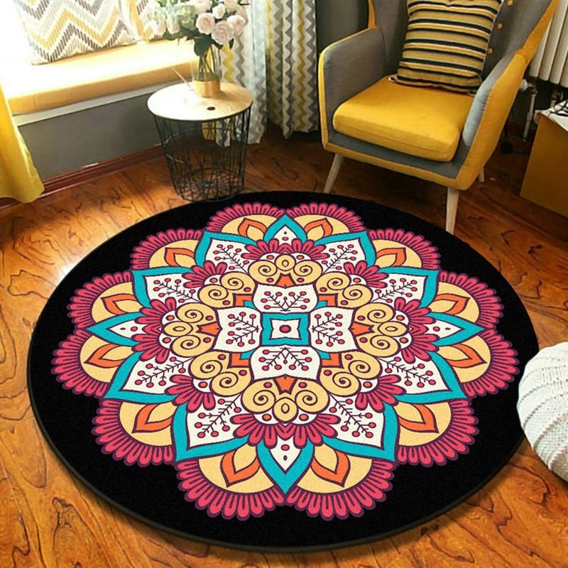 Persian Mandala Indoor Rug Multi Colored Synthetics Carpet Washable Anti-Slip Rug for Home Decor