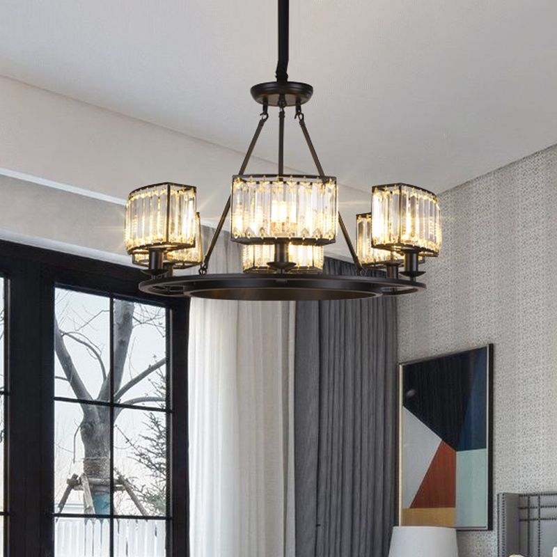 Black/Gold Circle Ceiling Chandelier Modernism Crystal 4/6 Lights Hanging Light Fixture for Bedroom