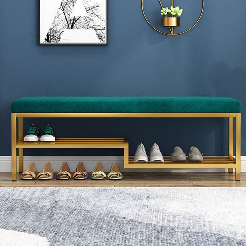 Modern Bench Cushioned Metal Seating Bench with Shoe Storage