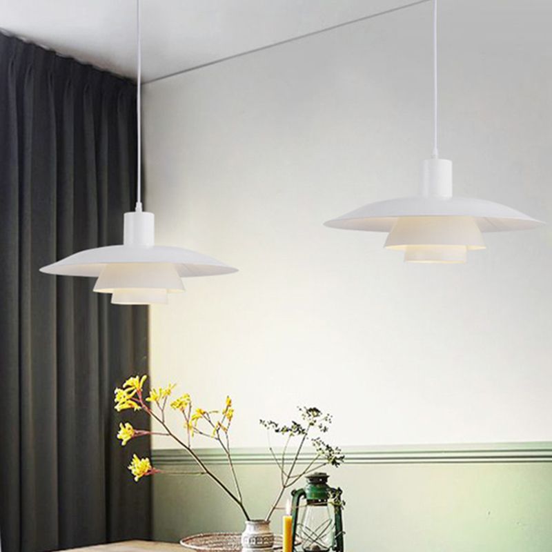 1 Bulb 3-Layers Design Hanging Lamp Kit Modern White Metal Pendant  for Dinning Room