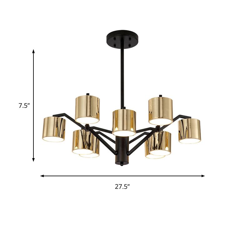 Metal Drum Chandelier Light Modern 7-Head Pendant Lighting Fixture in Gold for Living Room