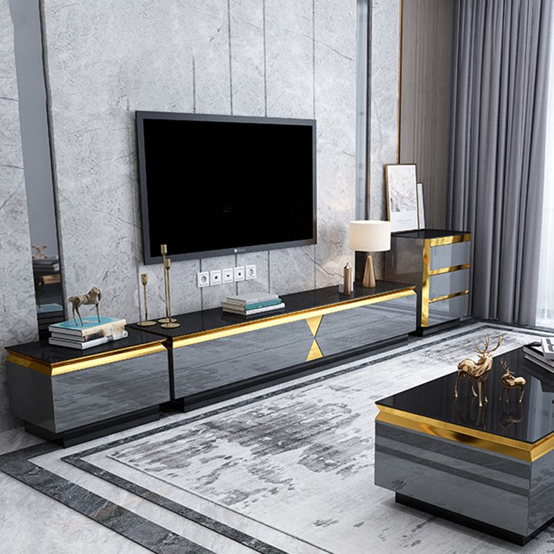 Glass Enclosed Storage TV Console Luxury TV Cabinet with Glide Drawers