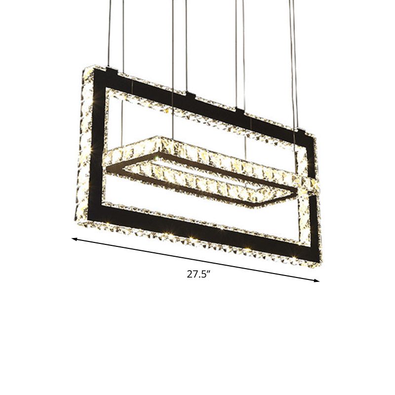 Stainless-Steel Rectangle Ceiling Pendant Light Contemporary K9 Crystal LED Chandelier Light, Warm/White/3 Color Light