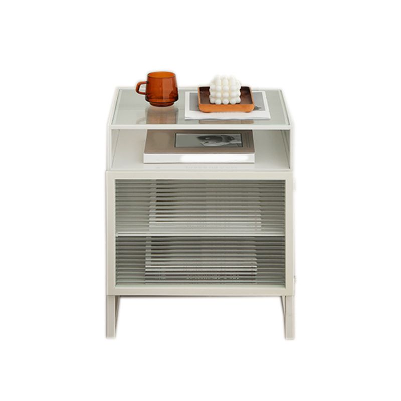 Wooden and Glass Bedside Table Modern Minimalist Bed Nightstand with Legs