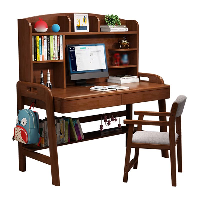 Solid Wood Study Desk with Storage Shelves Multifunctional Lifting Writing Desk