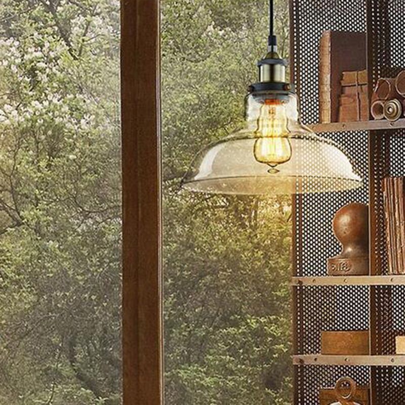 1-Light Clear Glass Pendant Lamp, Contemporary Industrial Hanging Light for Restaurant