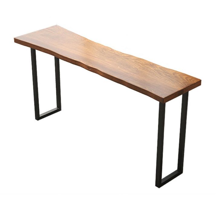 Pine Wood Top Bar Dining Table Modern Bistro Table with Double Pedestal in Black