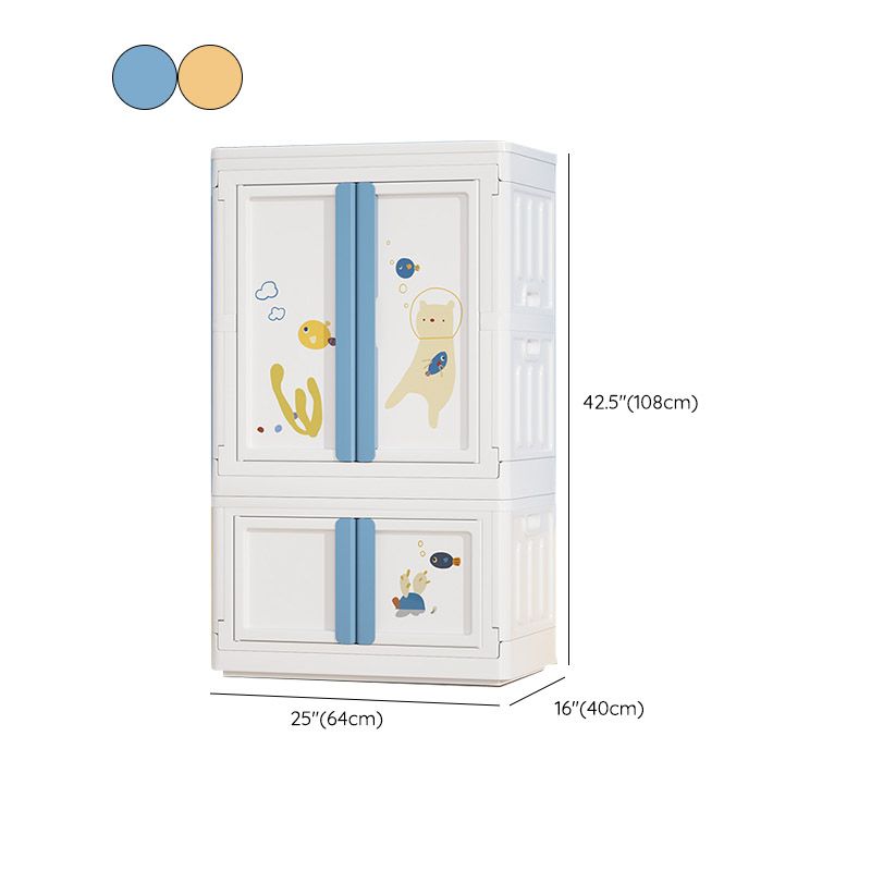 Modern Style Plastic Kids Closet Door Included Youth Armoire with Cloth Rod