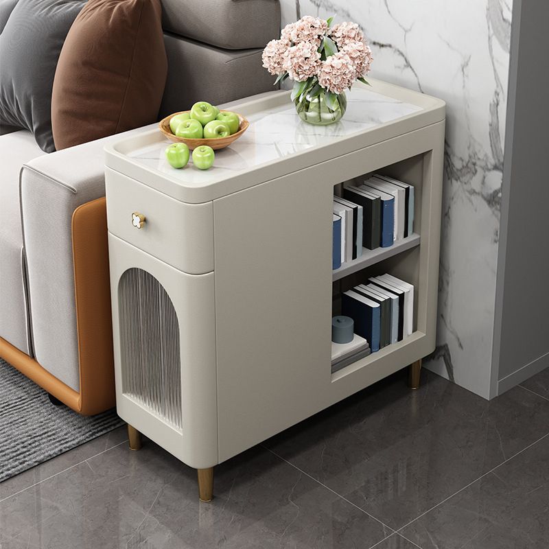 Contemporary Accent Table Nightstand Stone Nightstand with Drawer