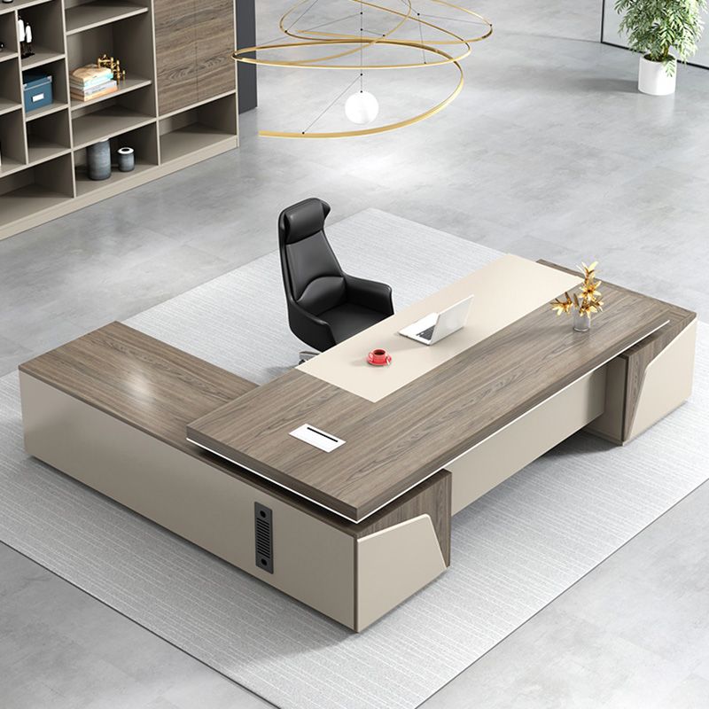 Modern Cable Management Office Desk Wood L-Shape Executive Desk for Office