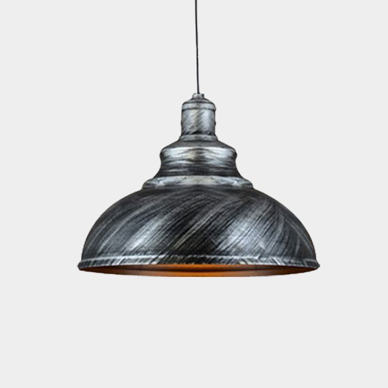 Metal Bowl Down Lighting Rustic 1 Bulb Restaurant Ceiling Pendant Lamp in Silver/Bronze with Pulley